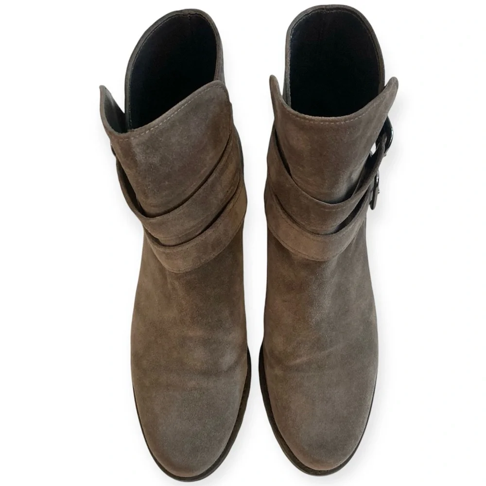 Stuart Weitzman Strapduo Ankle Boots Brown Suede Leather Buckle U256693 Size 9